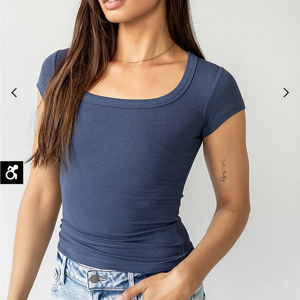 bohme Ribbed Scoop Neck Tee in Slate Blue